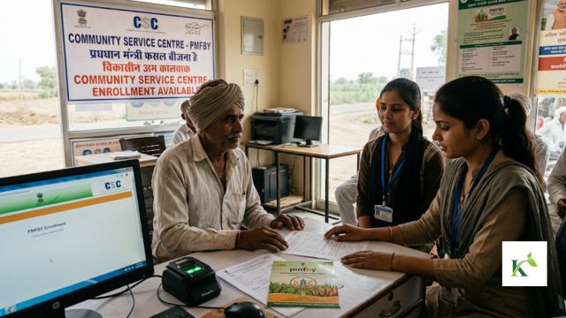 A kisaan at a CSC centre enrolling for PMFBY